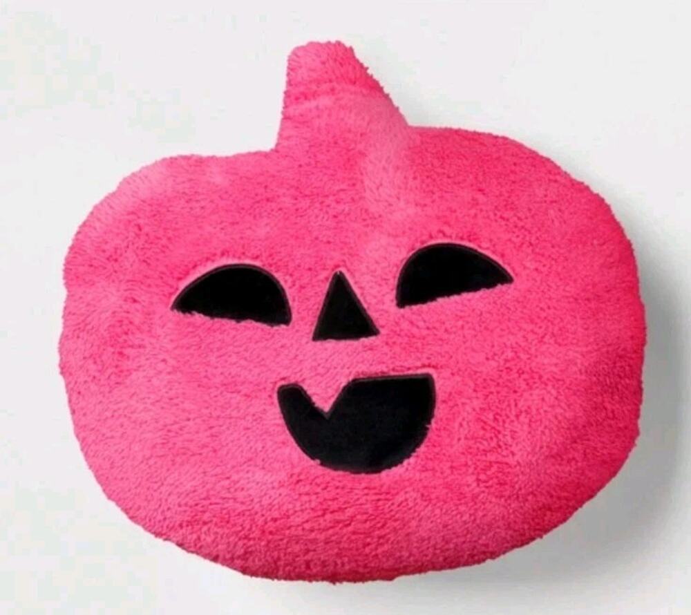 Pumpkin Shaped Pillow Pink Faux Shearling Halloween Decor 14x16" Hyde and EEK